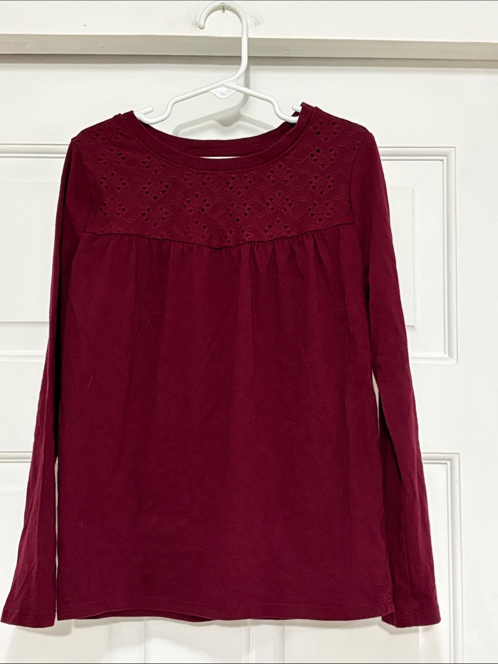 Cat & Jack Maroon Long-Sleeve Eyelet Yoke Top